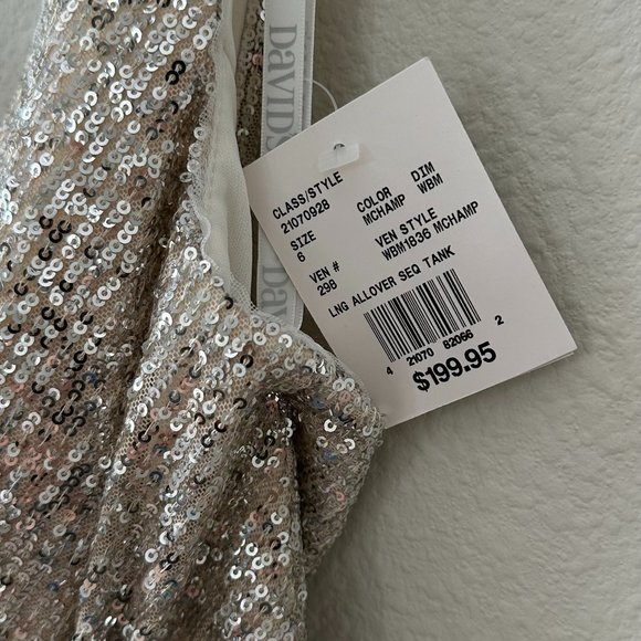 David's Bridal Exclusive- Allover Sequin Pleated V-Neck Gown with Slit Size 6 - Picture 7 of 11